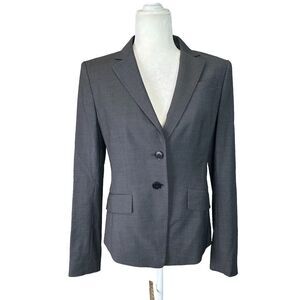 Ann Taylor Blazer Women 4 Charcoal Virgin Wool Blend Button Up Career Jacket NWT